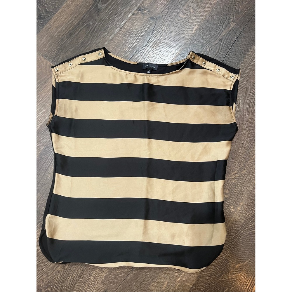 The Limited Striped Blouse Sleeveless Gold Button‎ Detail Top Size S